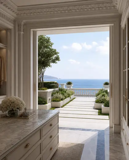 neoclassical rooftop garden — walk in closet (ocean)