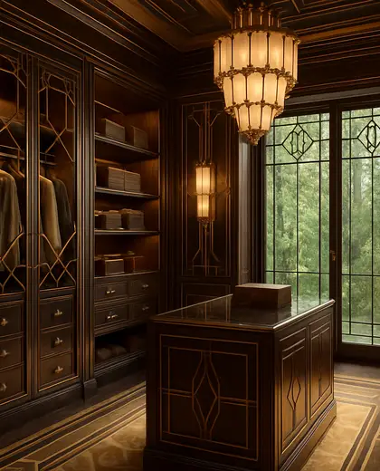 art deco house — walk in closet (forest)