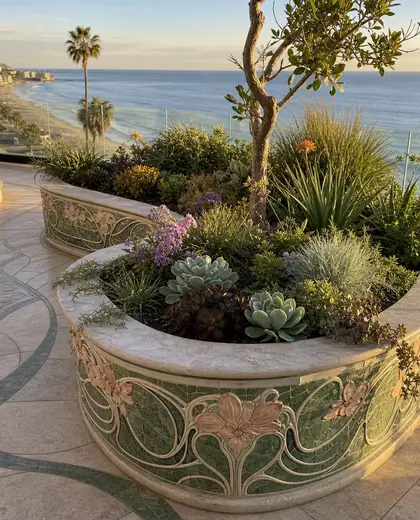 art nouveau rooftop garden — raised garden bed (beach)