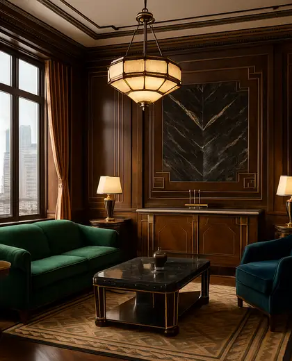art deco house — living room (urban)