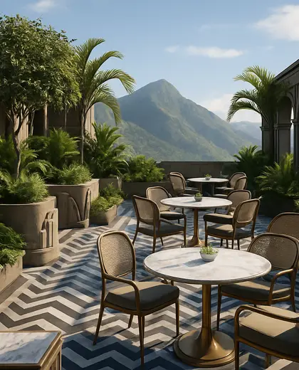 art deco rooftop garden — informal dining room (mountain)