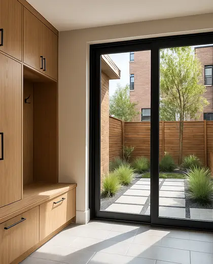 modern yard — mud room (urban)