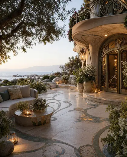 art nouveau backyard — reception (coastal)