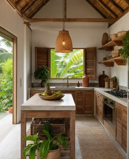 sustainable farmhouse — small kitchen (tropical)