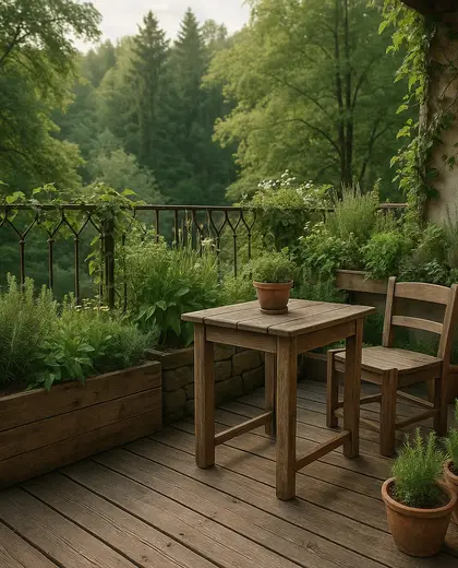 rustic rooftop garden — balcony (forest)