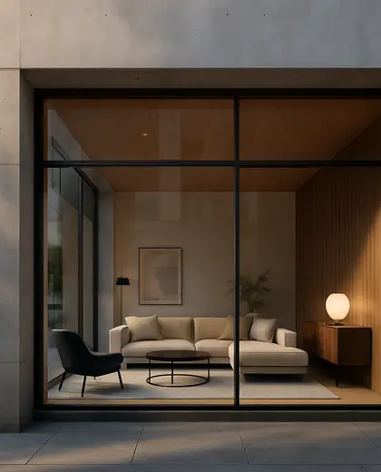 modern facade — living room (urban)