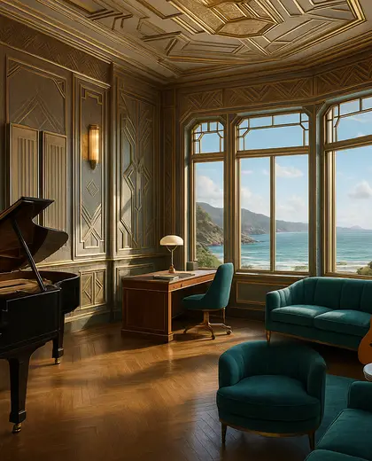 art deco office space — music room (coastal)