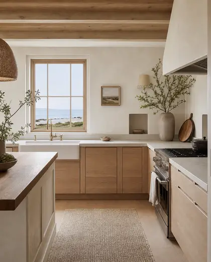 japandi farmhouse — small kitchen (coastal)