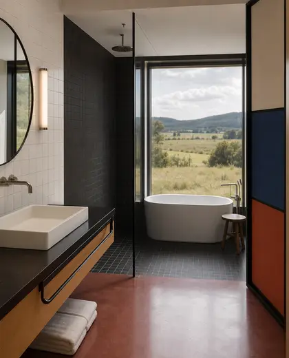 bauhaus hotel — bathroom (rural)