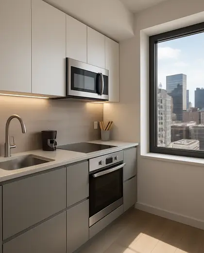 contemporary condo — small kitchen (urban)