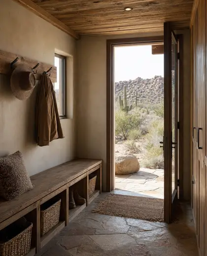 rustic public space — mud room (desert)