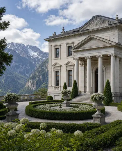 neoclassical building — garden (alpine)