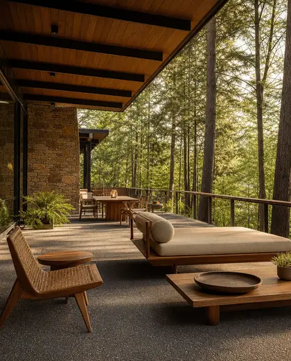 mid-century modern public space — terrace (forest)