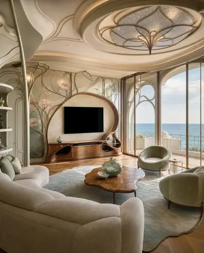 art nouveau penthouse — family room (coastal)