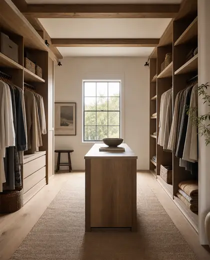 japandi farmhouse — walk in closet (space)