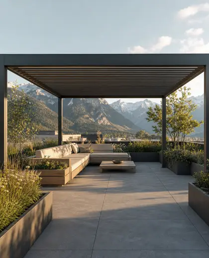 minimalist rooftop garden — pergola (alpine)