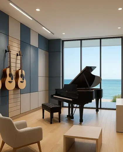contemporary store — music room (coastal)