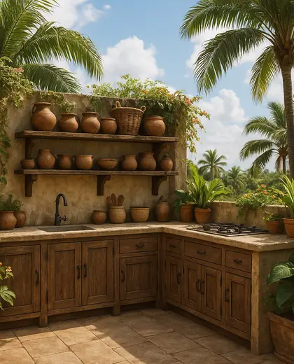 rustic rooftop garden — small kitchen (tropical)
