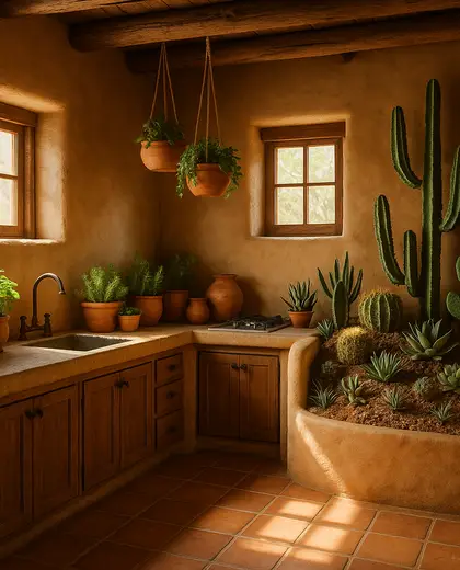 southwestern indoor garden — small kitchen (rural)