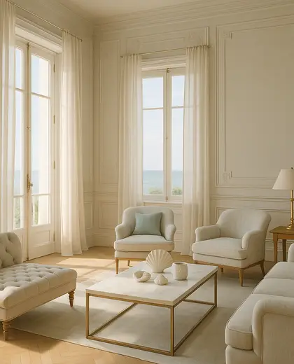 neoclassical salon — master bedroom (coastal)