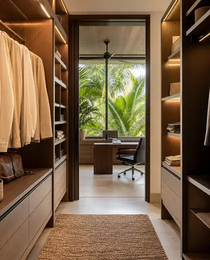 contemporary office space — walk in closet (tropical)