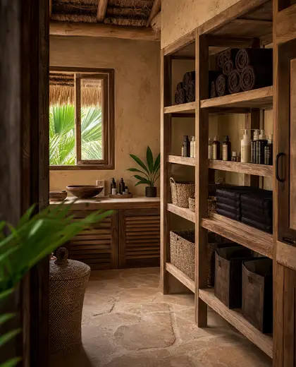 rustic salon — storage room (tropical)
