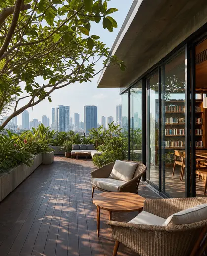 contemporary rooftop garden — library (tropical)