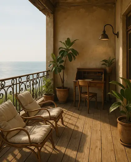 vintage office space — balcony (coastal)