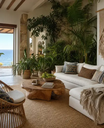 bohemian indoor garden — living room (coastal)