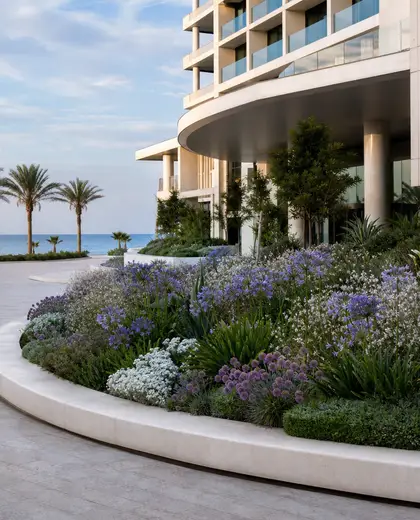 contemporary hotel — flower bed (coastal)