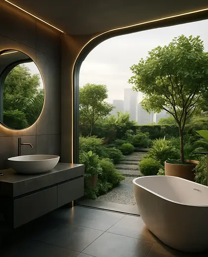 futuristic rooftop garden — bathroom (urban)