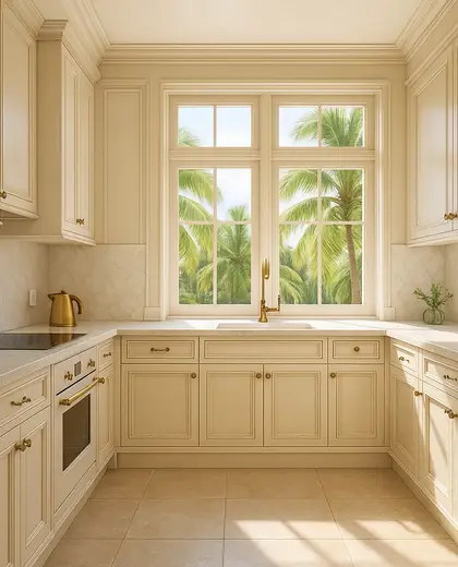 neoclassical condo — small kitchen (tropical)