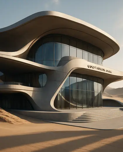 futuristic public space — conference hall (desert)