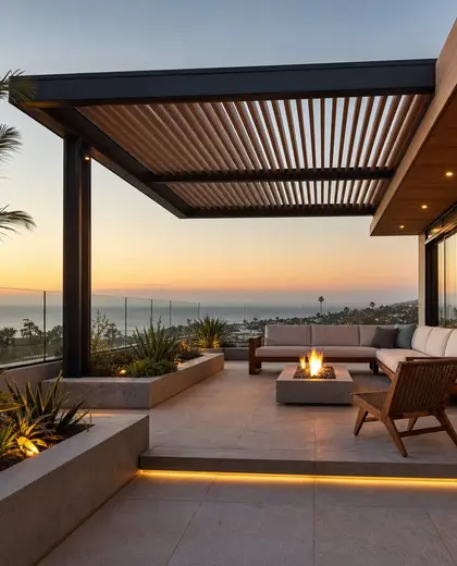 mid-century modern penthouse — pergola (coastal)