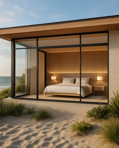 contemporary facade — master bedroom (beach)