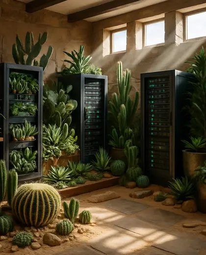eclectic indoor garden — server room (desert)