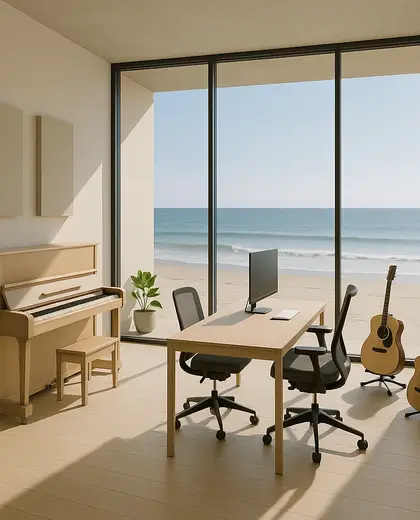 minimalist office space — music room (beach)
