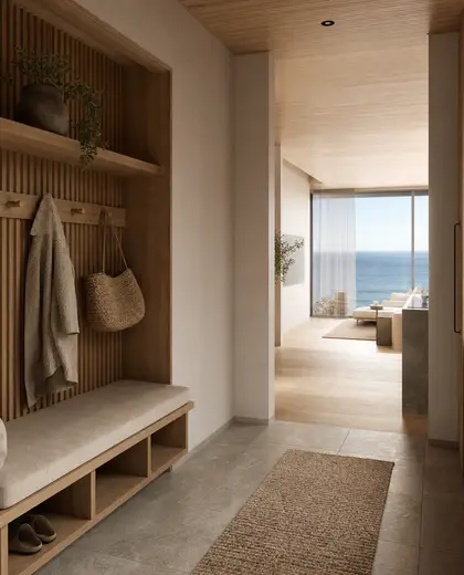 japandi penthouse — mud room (ocean)