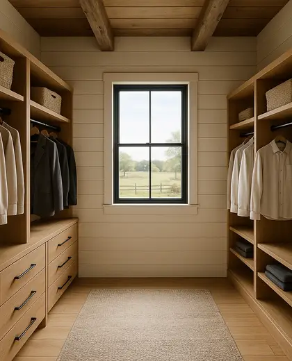 contemporary farmhouse — walk in closet (rural)