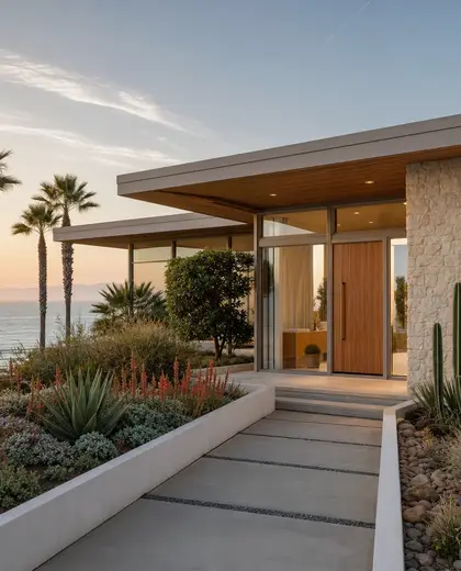 mid-century modern penthouse — front yard (coastal)