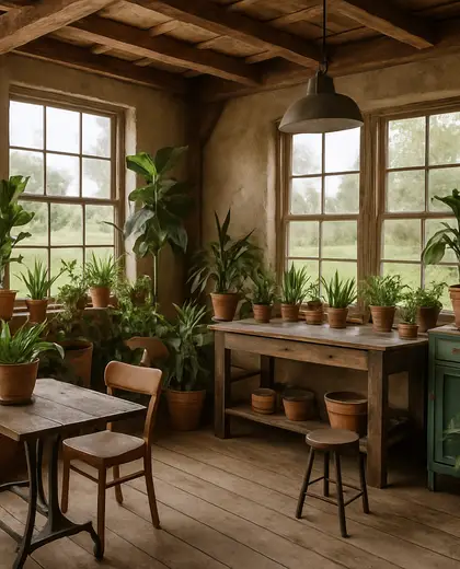 eclectic indoor garden — workshop (rural)
