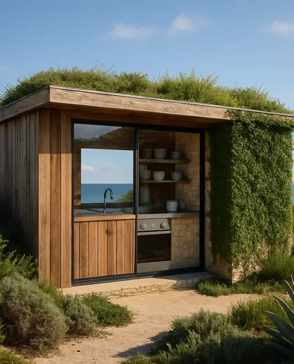 sustainable facade — small kitchen (coastal)