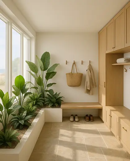 modern indoor garden — mud room (coastal)