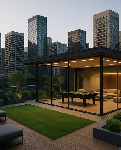 modern rooftop garden — game room (urban)