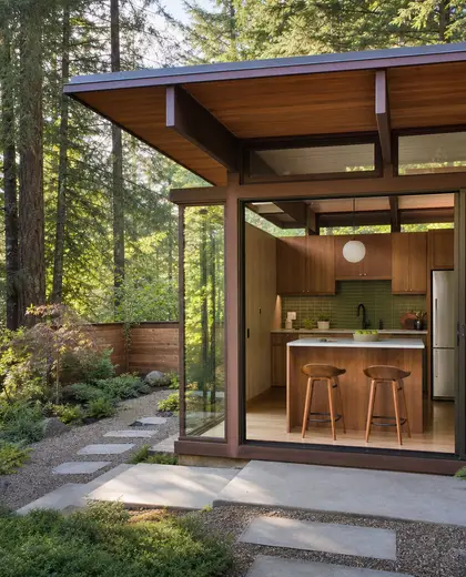 mid-century modern yard — small kitchen (forest)