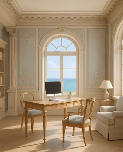 neoclassical salon — home office (coastal)