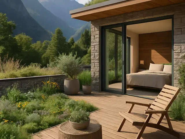 A rooftop garden shaped by mountain calm