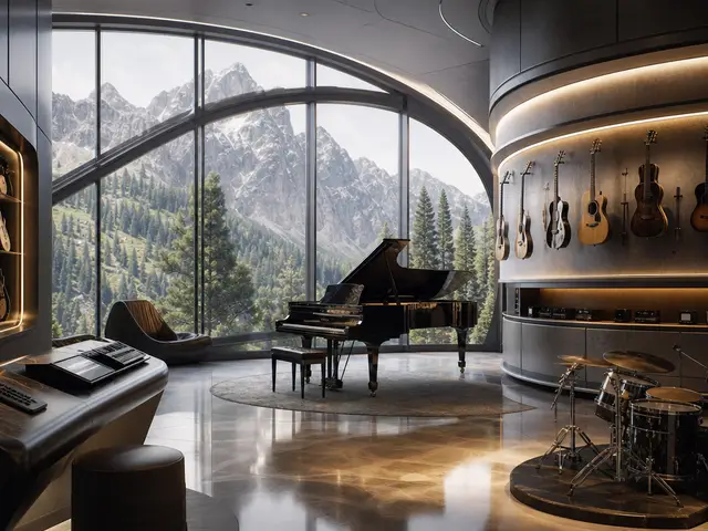 Futuristic forms on a mountain edge