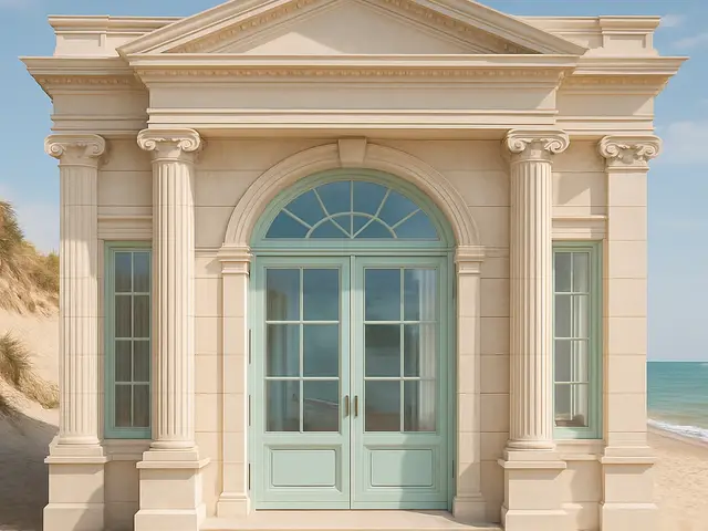 A seaside facade with calm, weathered character