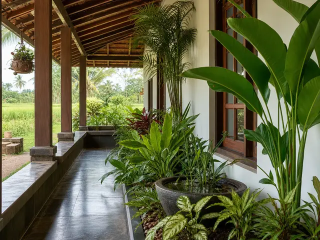 Alpendre em harmonia com a arquitetura da casa